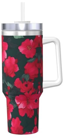 Borraccia termica a doppia parete in acciaio inox, con manico e coperchio con cannuccia