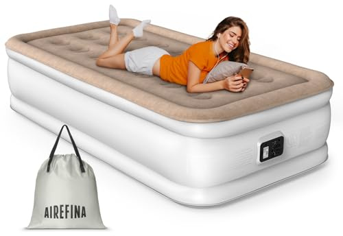 Airefina Matelas Gonflable pour 1 Personne avec Pompe intégrée, Matelas Auto-gonflant en 2,5 Minutes, lit d'invité Portable, Matelas Gonflable pour Le Camping et la Maison - 99 x 190 x 40 cm