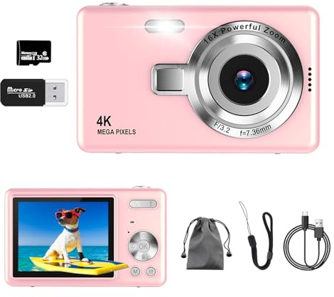 Appareil Photo Numérique, 4K​​ Autofocus 50MP Appareil Photo Enfant, Zoom 16X, Flash, Anti-Shake, ​​Appareils Photo Numériques Compact​​ Portable Petit Prêt à Shooter pour Enfants Adultes ​​Débutants​