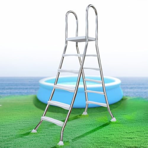 Escaleras para Piscinas Desmontables de Acero Elevada 160 cm, Escaleras Piscina de Doble Cara 5 Peldaños, Escalera Piscina de Alta Resistencia Capacidad 250 kg,160cm