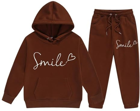 2 pièces Automne Ensembles de survêtement avec capuche pour filles Enfants Cordon de serrage Sortie Enfants Ensembles de survêtement Graphique avec poches Sourire Manches longues Lettre Pantalons de