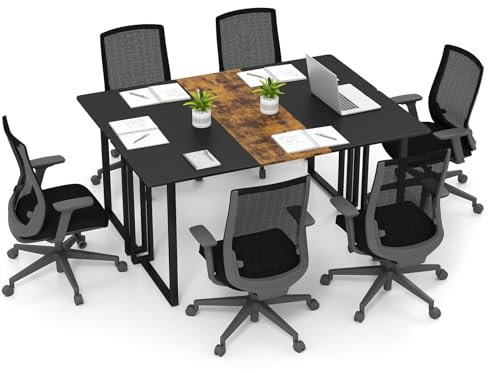 COSTWAY 2 er Set Konferenztisch 160 x 60 cm, Besprechungstisch mit Metallrahmen, Bürotisch industriell aus Holz, PC-Tisch für Zuhause, Büro, Rustikales Braun