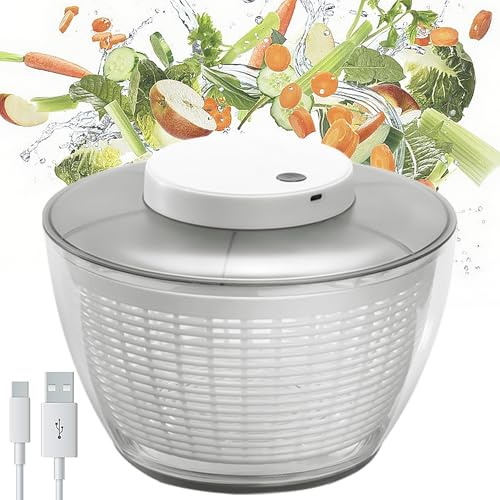 WDEC Centrifuga per insalata, Asciugatrice per Verdure, Capacità: 4.5 litri, Trasparente, Asciugare Rapidamente Frutta e Verdura, Lavare Centrifuga, Disidratare e Scolare l'Acqua, Centrifuga Elettrica