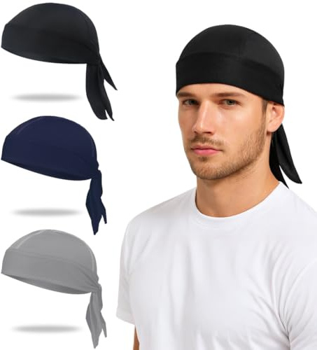 JEYORZY 3 Piezas Pañuelo Cabeza Hombre,Transpirable Secado Rápido durag Hombre,Pañuelo Pirata para Ciclismo, Cocina,Excursiones,Senderismo,Bicicleta,Moto,Barco