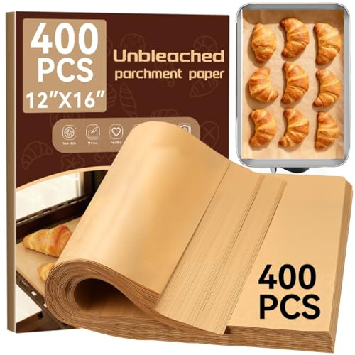 YUANYE 400PCS Parchment Paper Baking Sheets, 12x16 Unbleached Precut Half Parchment Paper for Baking, Non-Stick Baking Paper for Baking, Grillin, Steaming Bread Cookies, Oven, Air Fryer, Microwave
