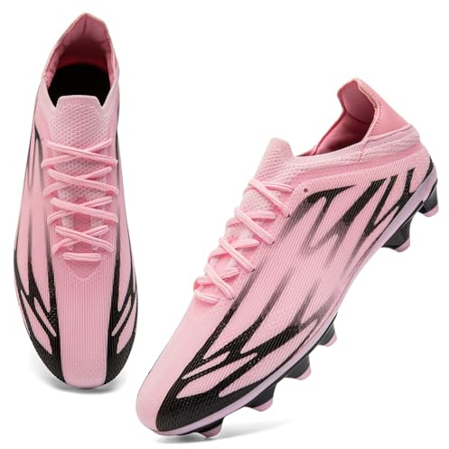 ASOCO DREAM Football Boots Men's Astro Turf Trainers Outdoor Football Cleats Professional Athletics Sneakers Teens Training Soccer Shoes,Pink,6 UK