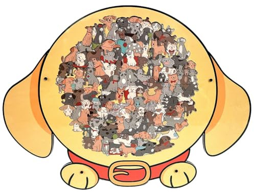 135 Piece Colored Dog Shaped Wooden Jigsaw Puzzle, Unique Animal Shape Irregular Jigsaw with Frame, Animal Shape Wood Puzzles, Creative Puzzle Gifts for Dog Lovers, Home Decor