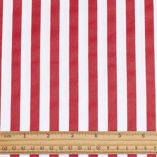 PH PandaHall Tissu Rayé Rouge et Blanc 1 Yard Coton Tissu Rayé 1.6m in Largeur Tissu Imprimé Rayé à Coudre Tissus à Rayures Artisanat pour Costume Robe Oreillers Rideaux Matelassage Décoratif