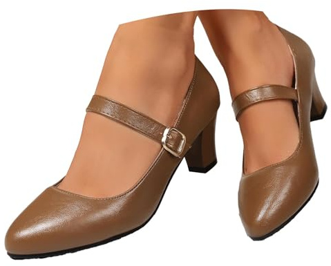 Zapatos tradicionales para mujer, zapatos de boda, zapatos tiroleses, elegantes y cómodos, zapatos de bailarinas para mujer con tacón, zapatos de tacón Mary Jane tacones, marrones, 37