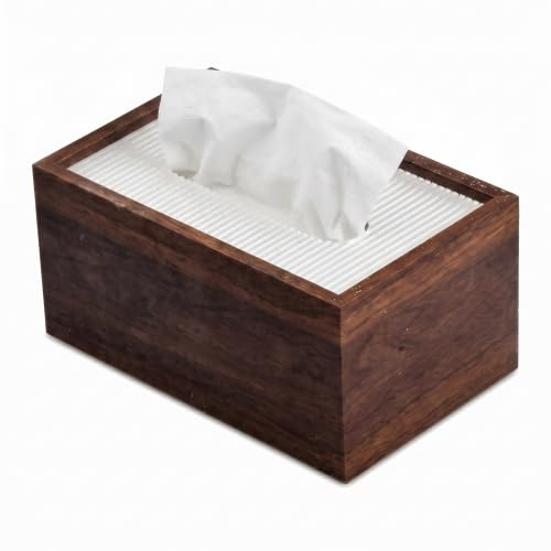Boite Mouchoirs en Bois Elegante, Distributeur de Mouchoirs Papier Rectangulaire, Boites a Mouchoir Decorative pour Salon Salle de Bain Bureau et Voiture, 19.7 x 12.7 x 9.4 cm, Noyer