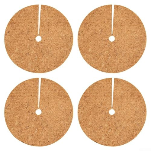 Paquete de 4 alfombrillas de cáscara de coco de 25 cm, anillos de barrera de fibra natural para plantas de jardín, discos de retención de humedad para promover el crecimiento (23 cm)