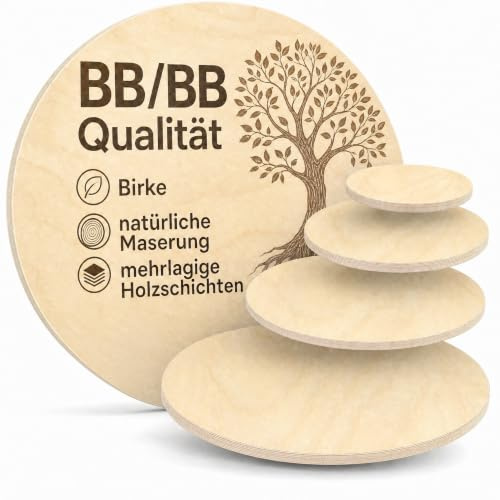 AUPROTEC Runde Tischplatte Ø 60 cm Birke Multiplex BB/BB I 24mm | Mehrlagig querverleimt, astarme Oberfläche und naturbelassen zum Schleifen, Ölen und Beizen. Ideal für Tischbau und DIY