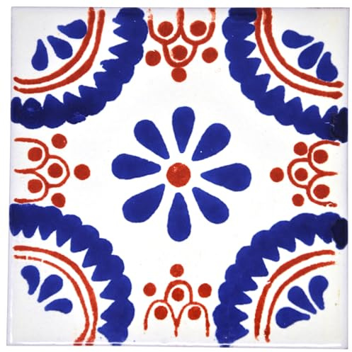Tumia LAC Piastrelle Ceramica Messicane Talavera - Jose Artigianali Piastrelle Cucina, Bagno, Sottopentola e Fai-da-Te, Decorativo stile Mediterraneo - Pacco da 10