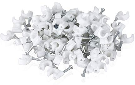 TENINYU 200 Pack Nail In Cable Clips Cable Management Ethernet Cable Nails Tacks Clips 7mm for RG6 Cat6 Cable - White