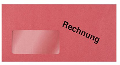 1000 Briefumschläge Briefhüllen rot mit Aufdruck Rechnung DIN Lang 110x220 mm nassklebend mit Fenster 100281
