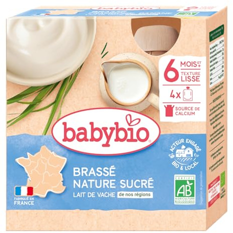 Babybio brassé nature sucré dès 6 mois 4 gourdes x 85g