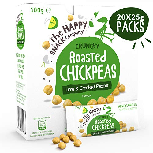 The Happy Snack Company Geröstete Kichererbsen, Limette und gebrochener Pfeffer Geschmack Gesunde Snacks, proteinreich, glutenfrei, leckere Snacks, vegan, 100 Kalorien, 25 g Portion, 20 Stück