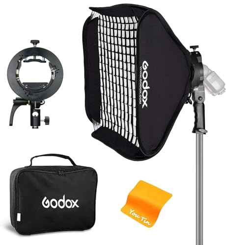 Godox S2 Supporto Bowens con Softbox Pieghevole a Griglia a Nido D'ape 24x24 Pollici / 60x60 cm per Godox V1 AD400Pro AD200Pro AD200 V860II TT685 TT600 TT350 Flash Speedlite
