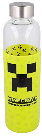 Stor Glas Wasserflasche Mit Silikonhülle - 585 ml Minecraft