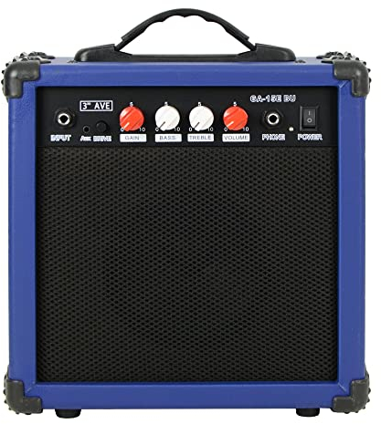 3rd Avenue Gitarrenverstärker 15 W mit Kopfhörerausgang, Overdrive-Schalter, 2-Band-EQ, Klang-/Gain-Poti – Tragbar und kompakt – in Blau