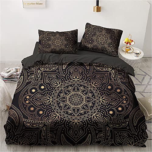 Luowei Set di biancheria da letto boho, 135 x 200 cm, 4 pezzi, con mandala, esotico e 2 federe da 80 x 80 cm, con chiusura lampo