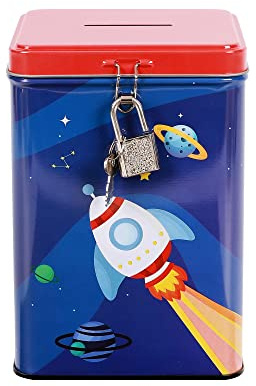 I-TOTAL® - Hucha Divertida con candado y Llave, Hucha de Metal con Cierre (Space Adventures)