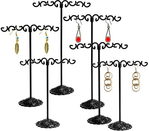 Ruicaifu 6 PCS Porta Orecchino, Espositore per Orecchini Gioielli Nero a Forma di T Pizzo per Orecchini Organizzatore Gioielli Stand Collane Braccialetti Orecchini Anelli(Altezza:9.4/11.2/12.6 cm)