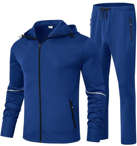 BGOWATU Men's Tracksuits Set Fall Winter Jacket Hoodie Sweatsuit Running Sport Pants Jogging Suits with Pockets Royal Blue XL