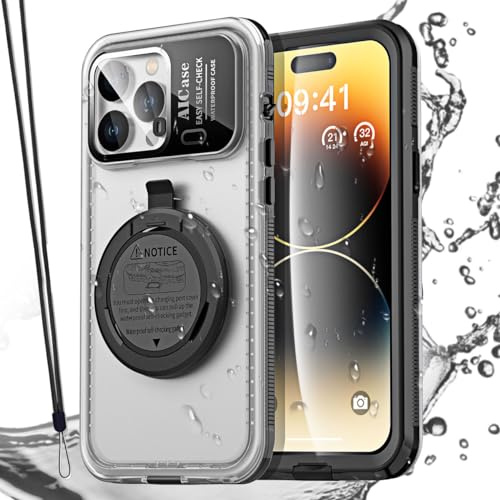AICase Coque de téléphone étanche avec Auto-vérification pour iPhone 14 Pro, étui de plongée avec écran Tactile sous-Marin, Protection d'écran intégrée pour Douche, vélo, Plage, plongée en apnée