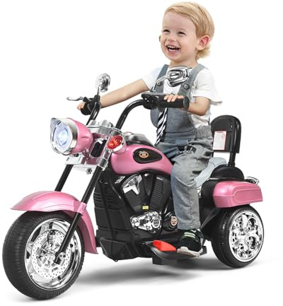 SOARS Moto Électrique Enfants 6V à 3 Roues avec Phare LED et Sons, Voiture Électrique 91 x 48 x 64 cm, Conduite Réaliste avec Accélérateur à Pédale, 3 km/h, Charge 30 kg, 3 Ans+ (Rose)