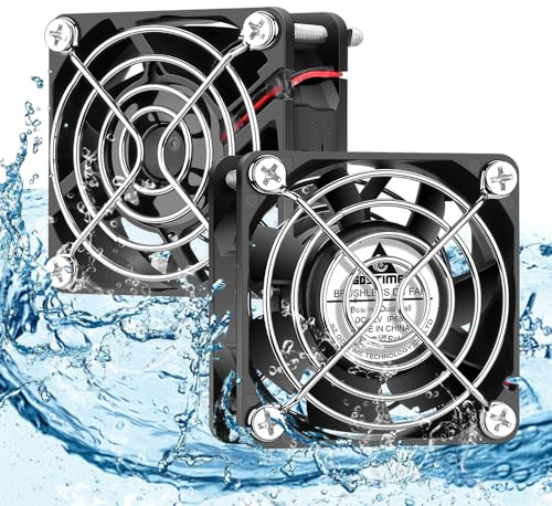 GDSTIME Paquete de 2 ventiladores de 12 V CC de 60 mm IP68 de 60 mm x 25 mm, ventilador de refrigeración de PC de 2 pines, doble rodamiento de bolas, ventilador de caja de 6 cm, 4500 RPM de alta