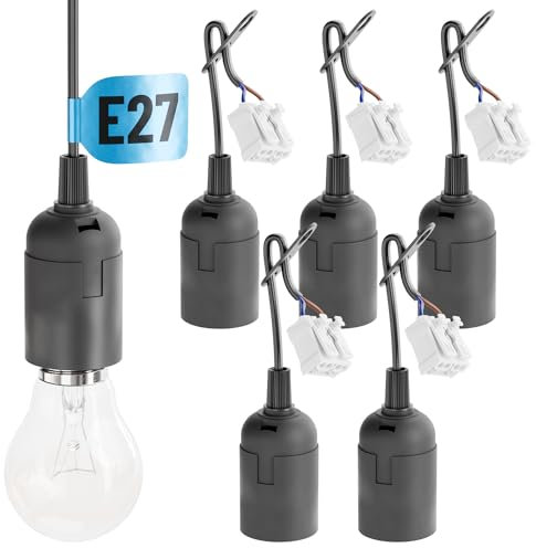 greate. 6x Portalampada E27 nero con connettore rapido - porta lampada E27 con cavo - porta lampadina E27 max. 60W 250V - portalampade e27 plastica, porta lampade E 2, portalampadina