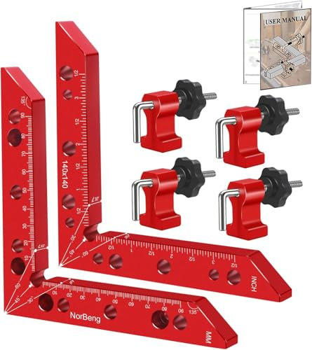 Abrazadera de ángulo recto de aleación de aluminio de 90 grados para carpintería, carpintero, cajones, 2 unidades cuadrados (140 mm/5.5 pulgadas) + 4 juegos de bloque de abrazadera