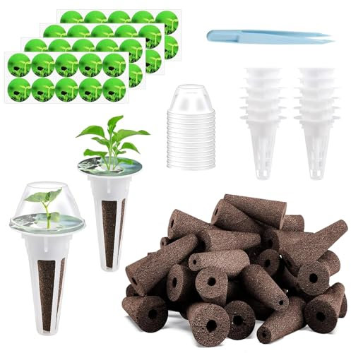 Lot de 105 bacs à semis pour aérogarden, accessoires de jardin hydroponique pour systèmes de démarrage, 12 paniers de plantation, 12 couvercles transparents, 40 autocollants, 40 éponges de croissance