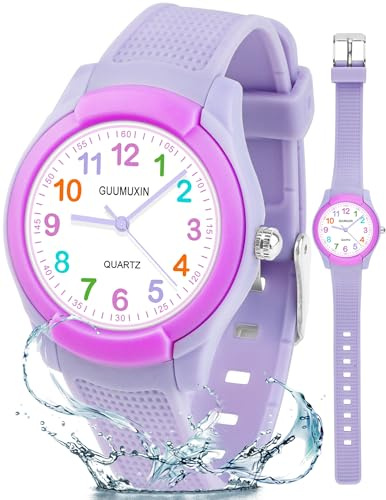 GUUMUXIN Montre pour Enfant Analogique, 30M D'étanchéité Facile à Lire L'heure D'enseignement Montre Bracelet, Bracelet en Silicone Montre de Sport en Plein Air pour Les Garçons et Les Filles 5-13 Ans