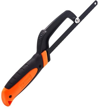 Mini Hacksaw - Professional Small Adjustable Compact Handsaw with 250mm Flexible Bi-Metal HSS Hacksaw Blades, Aluminum Frame Hand Operate Saw for Plastic PVC Pipe Tile Wood Metal Cutting (Orange)