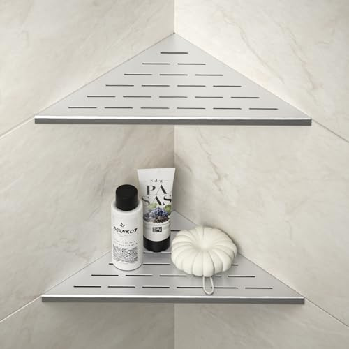 Bernkot Set di 2 ripiani per doccia angolare in acciaio inox 304 per pareti piastrellate, mensola da incasso per la ristrutturazione del bagno (spazzolato, 305 mm)