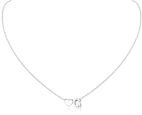 Aosyoisk S925 Silver Heart Initial Necklace Letter Choker Silver Necklaces Jewellery Personalized Birthday Gifts for Women Girls (G)