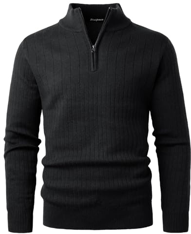 Btmpmcs Jersey de Punto para Hombre Otoño Invierno Cálido Suéter Manga Larga Cuello Alto Pullove con Media Cremallera Clásico de Canalé Jerséis de Tejido Fino Sweater de Trabajo Sólido Suéteres