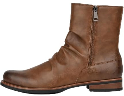 Generico Stivali da Uomo con Lacci A metà Polpaccio, Stivaletti Invernali Antiscivolo con Cerniera Laterale, Fodera Calda, Stile Motociclista, Scarpe Casual alla Moda,Marrone,48 EU