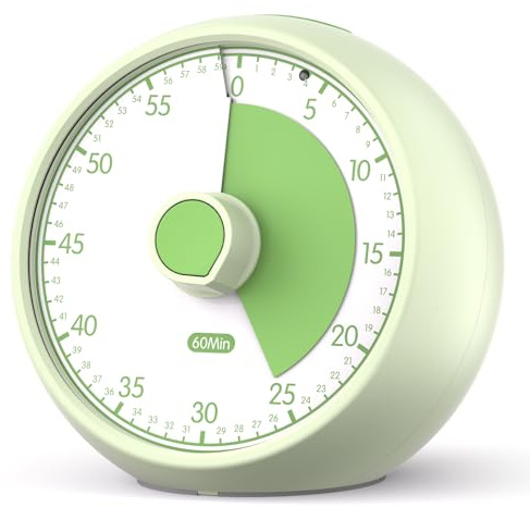 Visual Timer for Kids 60-Minute Countdown Timer with Optional Alarm, Focus Tool for ADHD & Autism, Time Management for Homework, Chores, Office, Kitchen, Teaching & Study Routines (Light Green)