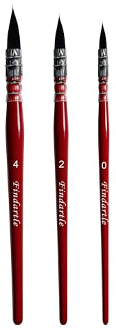 Findartle Pinceles para Acuarela, 3 Pinceles sintéticos de Pelo de Ardilla para Pintura con Acuarela y Gouache, Pincel Profesional Redondo con Punta Fina para Detalle preciso, técnica de Lavado