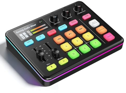 G1 Neo Audio Mixer, Gaming Audio Mixer, RGB Soundkarte für XLR Mikrofon, Audio Interface für Streaming, 48 V Phantom Power, DIY Sound Effects, Volume Control, Mute Button, Noise Cancellation