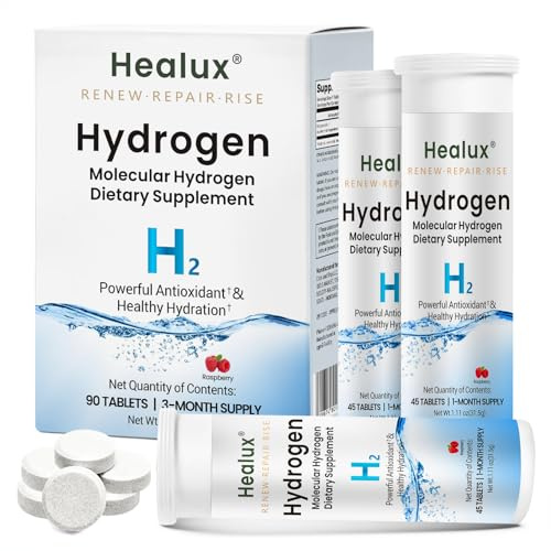 Healux Hydrogen Water Tablets 12 PPM – Molecular H₂ Tablets with Magnesium | h2 tab Lab Tested Antioxidant Support for Energy, Cellular Health, Recovery & Cognitive Function, 90 Count, Raspberry