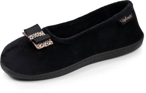 Isotoner Chaussons Ballerines femme confort à mémoire de forme | Pantoufle Velours Semelle ergonomique soutenant la voûte plantaire pour un maintien optimal.