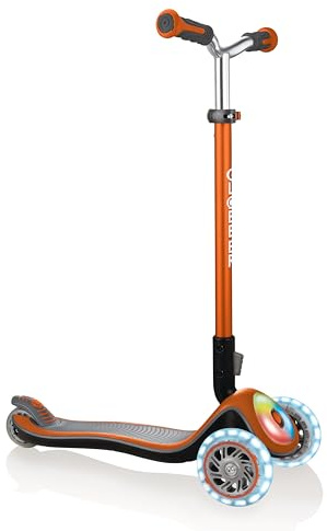 GLOBBER Elite Prime Roller – Tretroller Kinder ab 3 Jahre - Scooter 125/80 mm - ABEC 5, 3-rädrig – höhenverstellbar - LED-Rollen – Kupferbraun