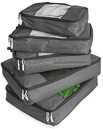TravelWise Packing Cube System - Durable 5 Piece Weekender Plus Set (Silver)