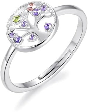 Philip Jones Silver Plated Chakra Tree of Life Ring Created with Zircondia® Crystals