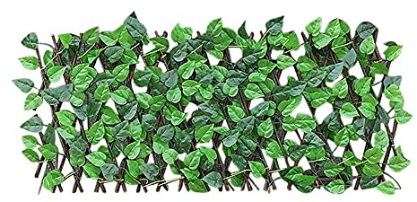 REOVE Adjustable Retractable Artificial Garden Fence, Tropical Style, Green, Plastic/Artificial, Expanding Wooden Landscaping Fence