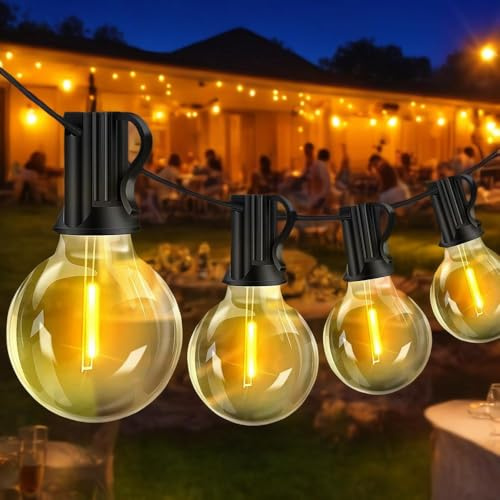 shenkey Guirnaldas Luces Exterior, Cadena de Luces con 25+2 Cadena de Bombillas de Plástico Inastillable G40 para Patio, Terraza, Cafetería, Fiesta, Boda,Jardín